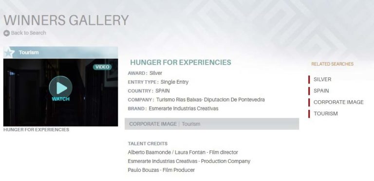 ‘Fame de Experiencias’, medalla de prata nos ‘TV&Film Awards Festival’ de New York