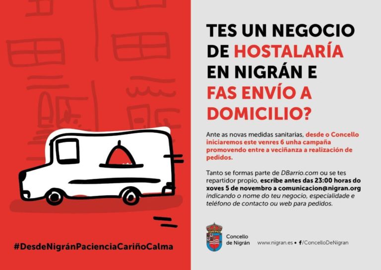 Nigrán iniciará este venres unha campaña promovendo entre a veciñanza o pedido a domicilio na hostalería