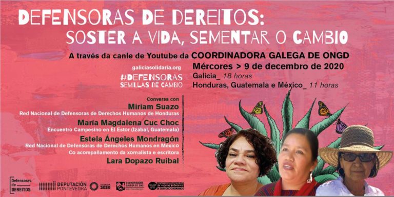 A Deputación e a Coordinadora Galega de ONGD organizan o encontro online ‘Defensoras de dereitos: soster a vida, sementar o cambio’