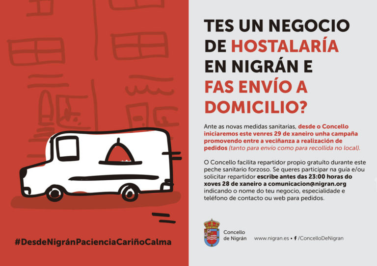 O Concello de Nigrán volve a ofrecer ao sector hostaleiro o servizo gratuíto de entrega a domicilio