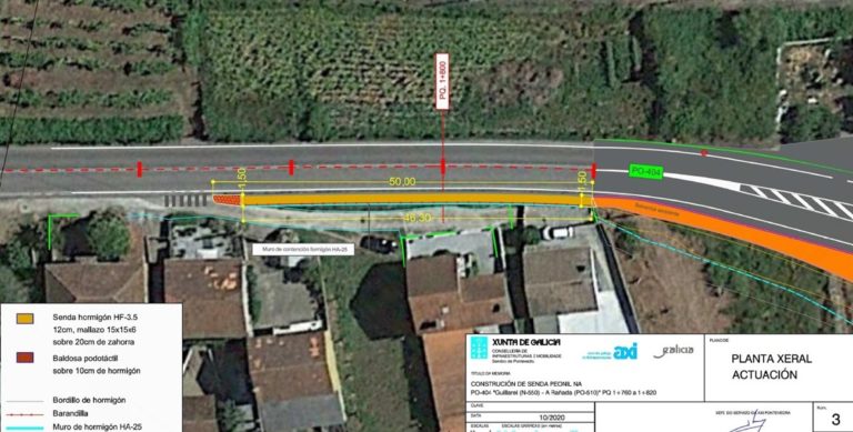 A Xunta adxudica as obras para a execución dunha senda peonil na estrada autonómica PO-404 no concello de Tui