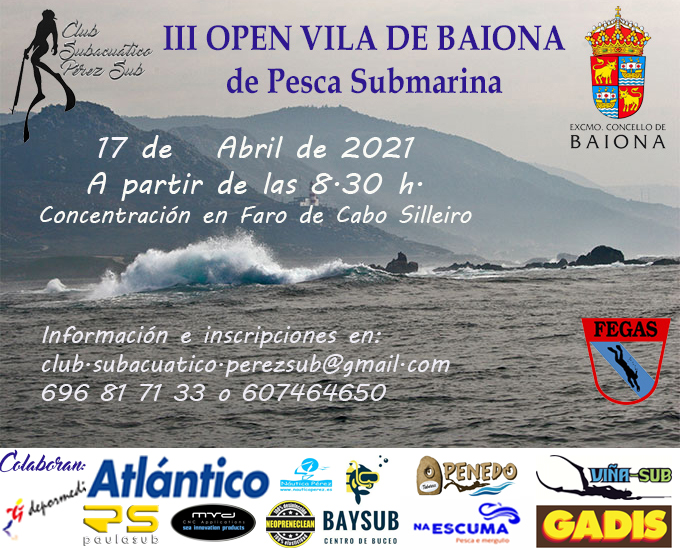 O III Campionato Open de Pesca Submarina Vila de Baiona celebrarase o sábado 17 de abril