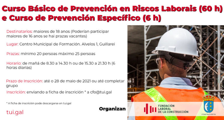 Quedan prazas vacantes nos cursos de prevención de riscos laborais de Tui