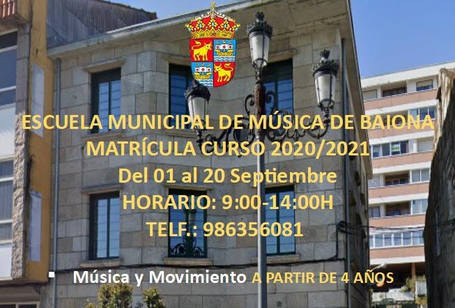 Aberta a matriculación da Escola Municipal de Música de Baiona