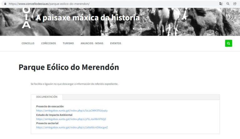 O Concello de Oia alegará contra o parque eólico Merendón
