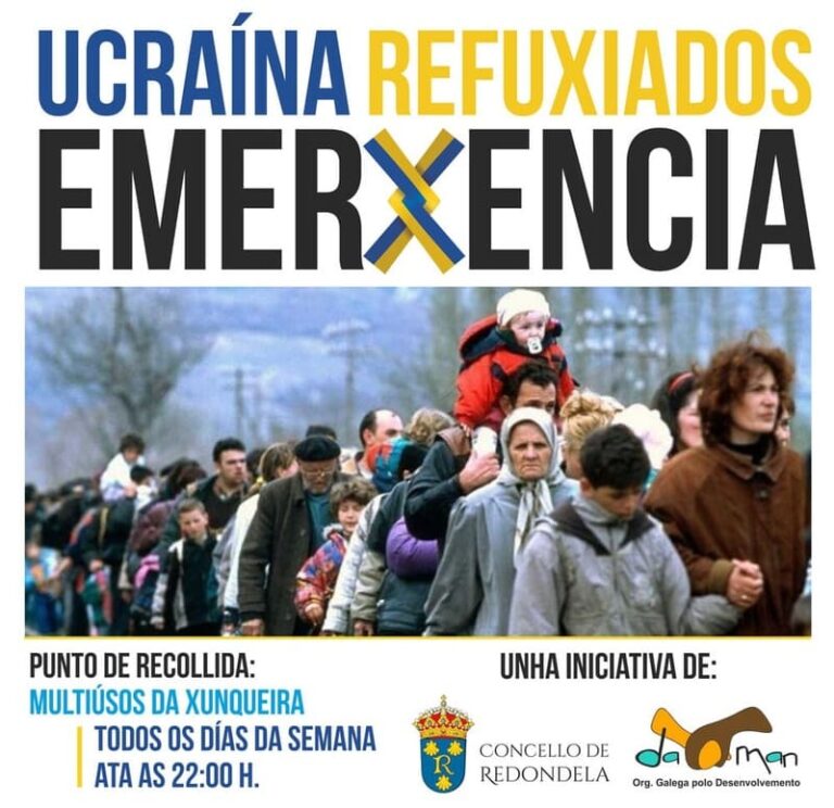 Concello de Redondela e ‘Da man’ recollen material de emerxencia para as persoas refuxiadas de Ucraína