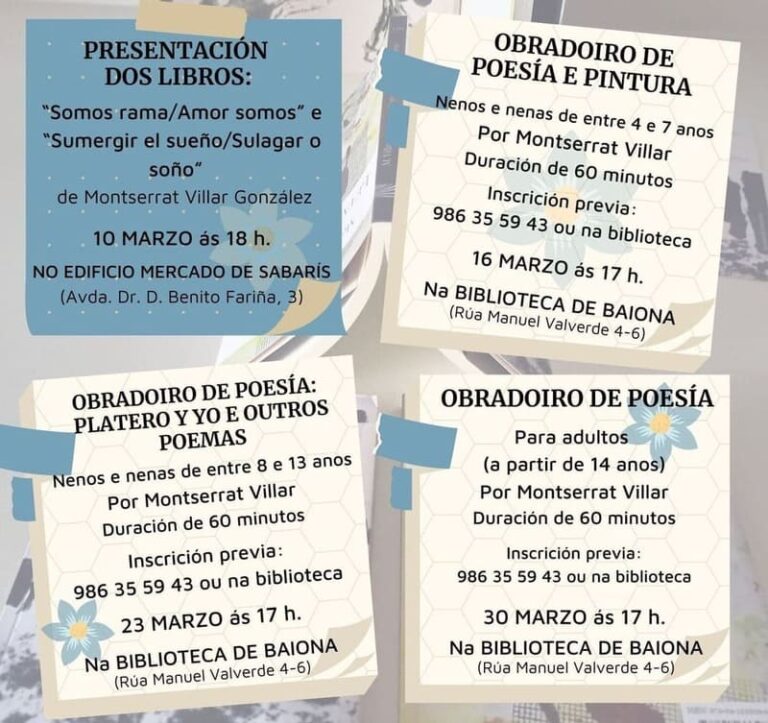 A poesía será a protagonista do mes de marzo na biblioteca municipal de Baiona