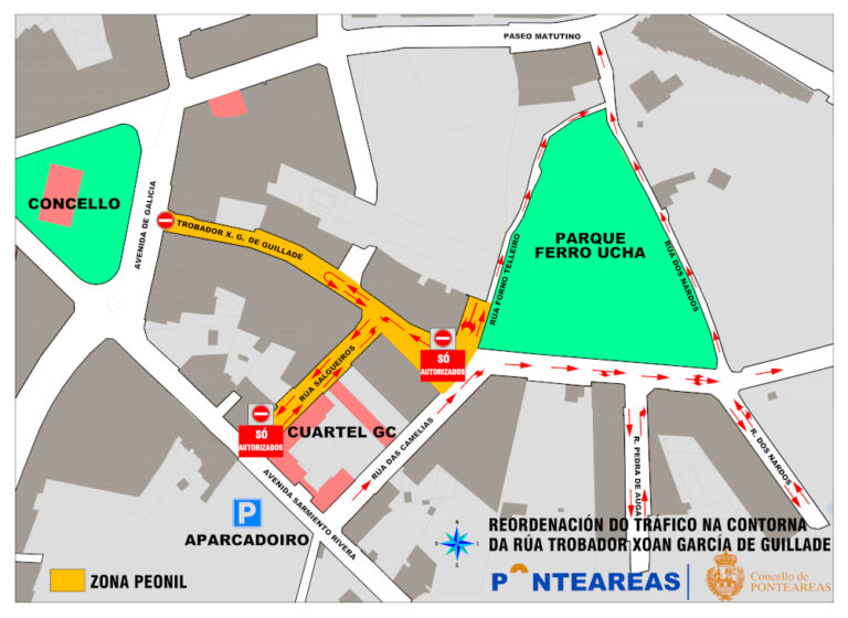 O Concello de Ponteareas reordena o tráfico na rúa Trobador Xoán García de Guillade para as obras do camiño escolar