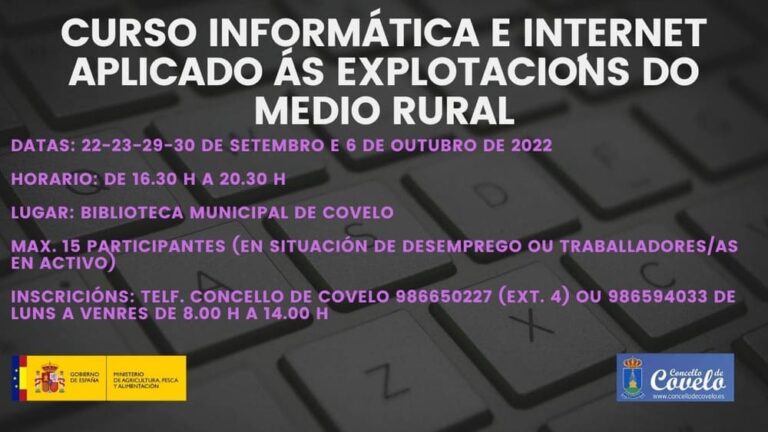 Covelo abre a inscrición para o curso de informática e internet aplicado ás explotacións do medio rural