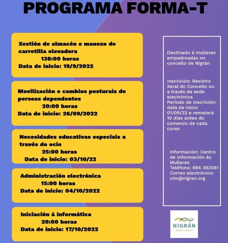 Nigrán amplía ata o 15 de setembro o prazo de matrícula para o curso ‘Xestión de Almacén e Manexo de Carretilla Elevadora’