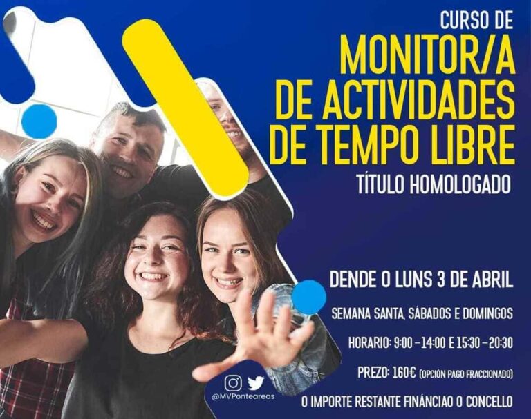 Ponteareas ofrece un novo curso de monitor ou monitora de actividades de tempo libre con titulación homologada