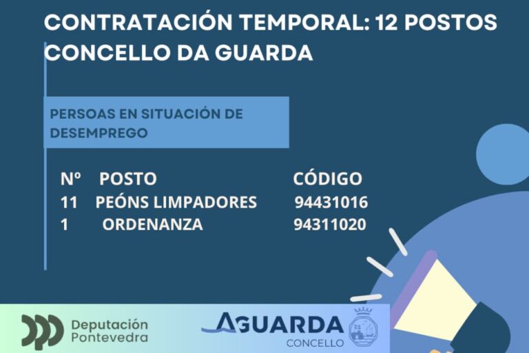 A Guarda contratará a 12 persoas desempregadas a través do Plan +Provincia da Deputación de Pontevedra