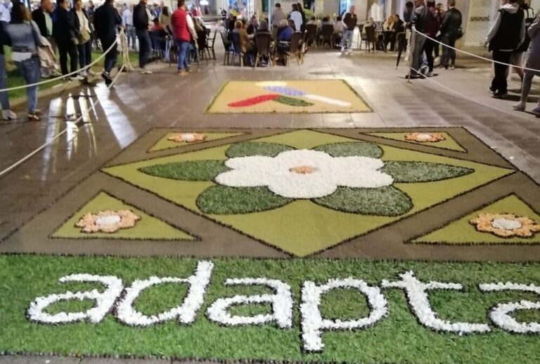 A Asociación Adapta confecciona unha alfombra solidaria de axuda á infancia no Corpus de Ponteareas